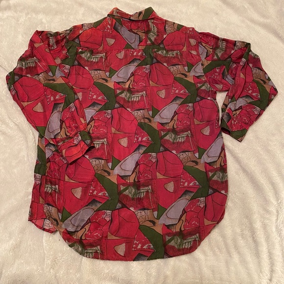 Vintage 100% silk abstract button up shirt M - Picture 6 of 9